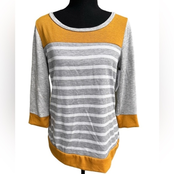 P.S. Kate Ladies' 3/4‎ Sleeve Stripe Colorblock Top - Picture 2 of 10